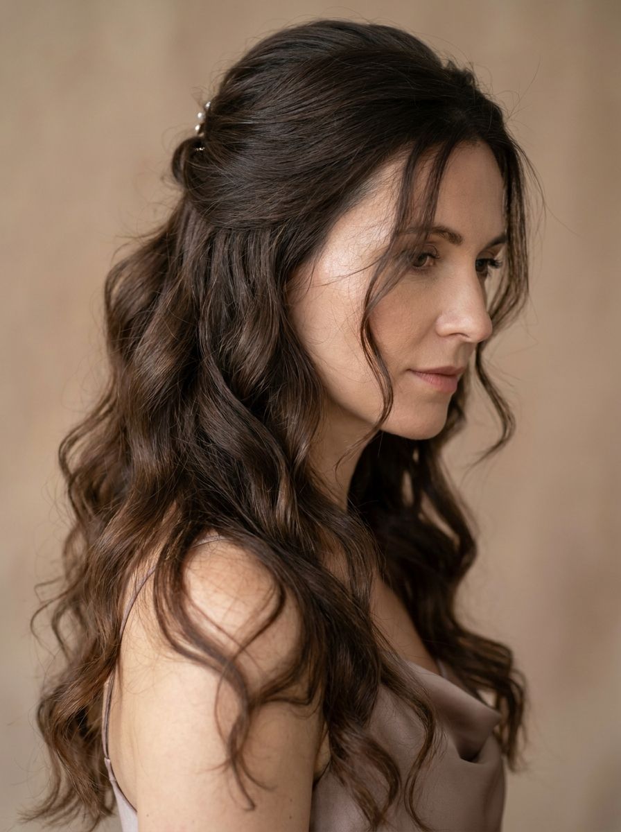 Half-Up mit großen weichen Wellen - Festliche Frisuren lange Haare